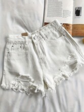 T 13135 High Waist Loose Ripped Denim Shorts �����ƶ��̿�