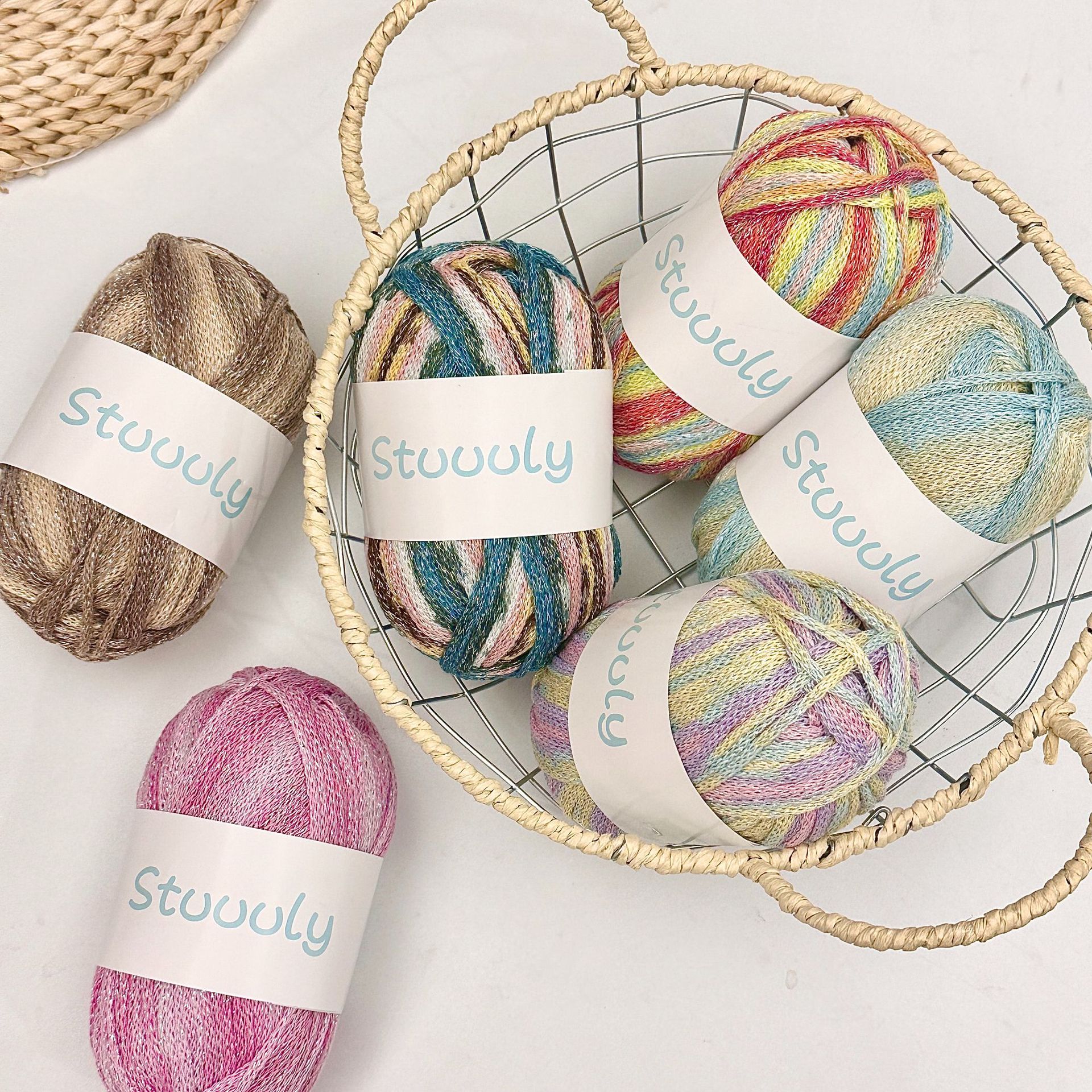 2.5mm流银涂鸦线闪光段染花式纱线空心棉圆股纱毛线钩织编织批发