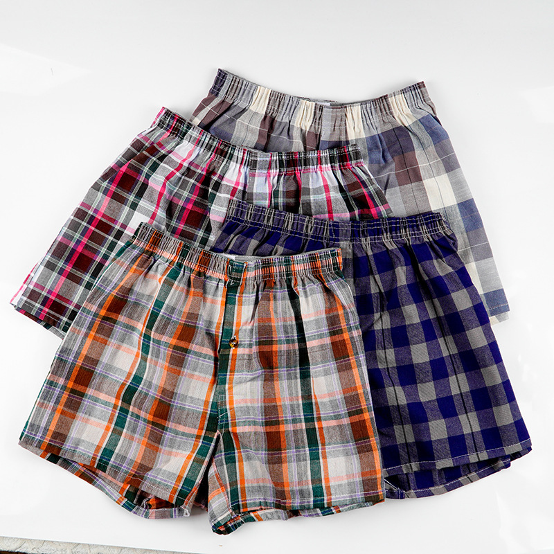 Boxer Shorts Arot Plaid Men's Loose Boxer Shorts Cotton Underwear Home Pajama Woven Four Corners