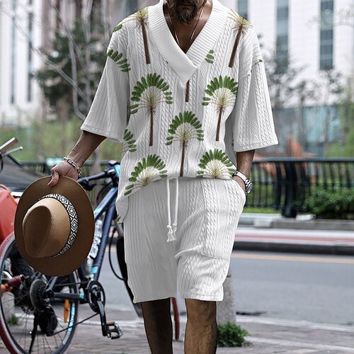 Cross-border European and American independent website exclusive—3D-printed trendy tech knitted jacquard fabric men's shorts and short-sleeved set