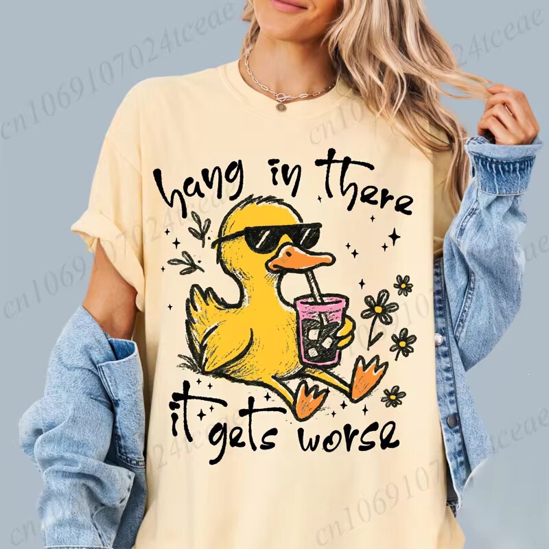 Keep Going, It Will Get Worse Graphic Women's T-Shirt Satirical Duck Funny Mental Health Graphic Street Style