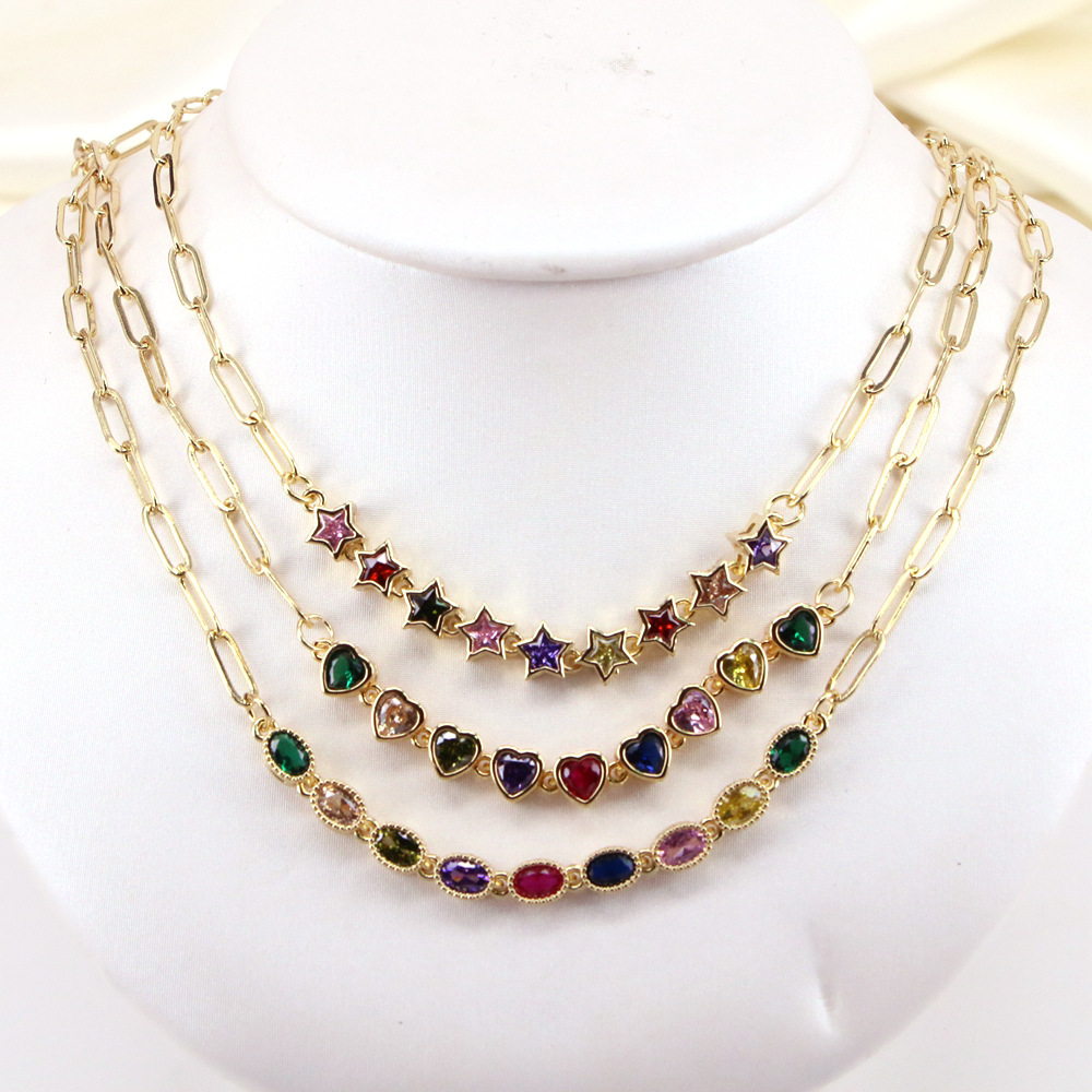 Fashion Oval Copper Necklace Gold Plated Zircon Copper Necklaces