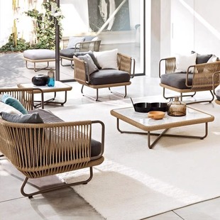 Outdoor Leisure Sofa Courtyard B&B Hotel Garden Sun Room Villa Outdoor Nordic Rattan Sofa Chair Combination