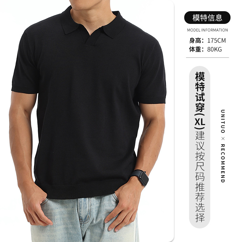 Europa y los Estados Unidos transfronterizos hombres V-collar polo de punto de manga corta verano de negocios casual alta sensación de hombre al por mayor