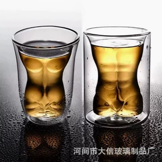 定制猛男美女个性啤酒杯耐热双层咖啡杯透明果汁杯造型透明水杯