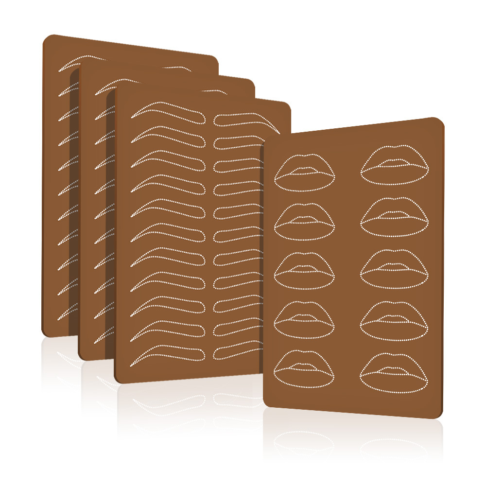 Factory wholesale brown double-sided simulated silicone skin for eyebrow, lip, and tattoo on dark skin, pigment-free, for permanent makeup practice.
