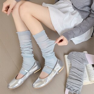 Spring and summer thin ballet style foot socks set Morandi color wood ear lace pile all-match sunscreen leg cover