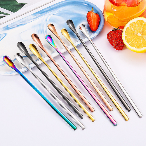 Long handle spoon 304 stainless steel stirring spoon Japanese ice spoon coffee spoon milk tea honey stirring stick bar spoon