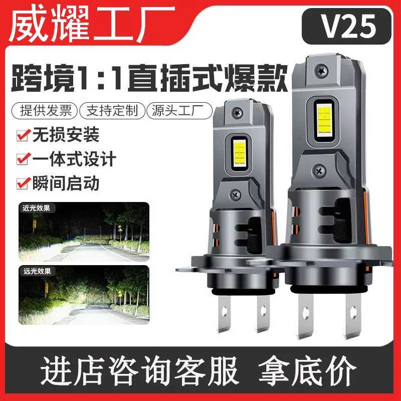 跨境货源汽车led大灯H7H119005超亮聚光直插安装远近光一体前照灯