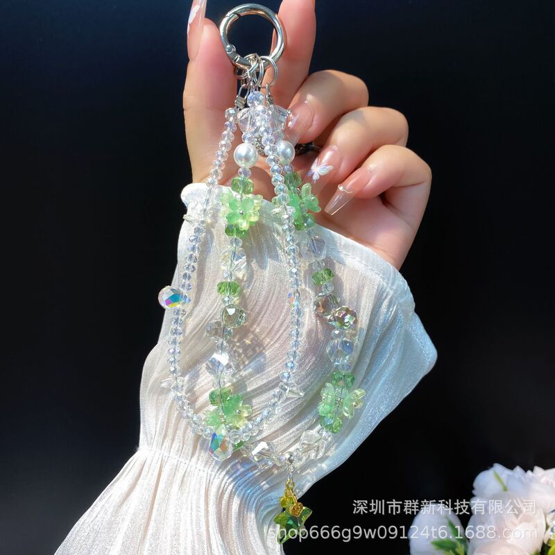 双链水晶花束五角星吊坠手机挂链包包钥匙扣短款手腕挂绳女款外贸|undefined