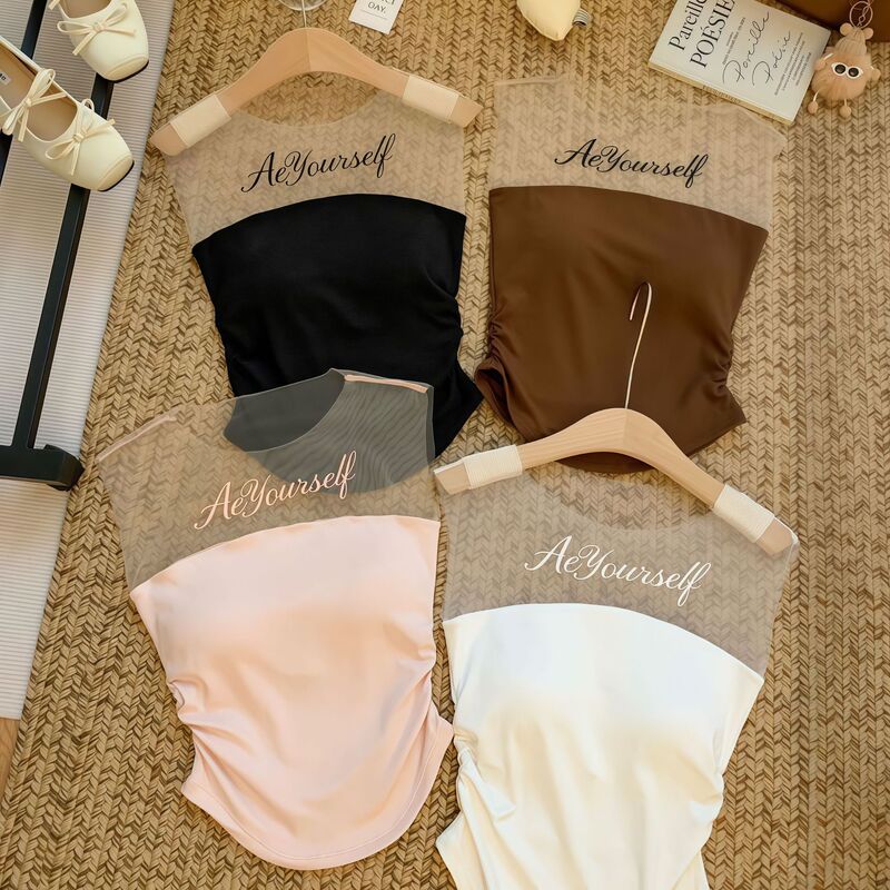 New design mesh tube top for women with chest pads, beautiful back, suitable for both inner and outer wear, slimming base layer, trendy top for women New design mesh tube top for women with chest pads, beautiful back, suitable for both inner and outer wear, slimming base layer, trendy top for women