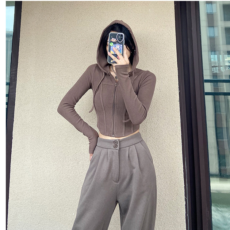 Pure Desire Style Hooded Knitwear for Women, Summer and Autumn Long-Sleeved Short Cardigan, Versatile Jacket, Retro, Sweet and Chic Top, Trendy