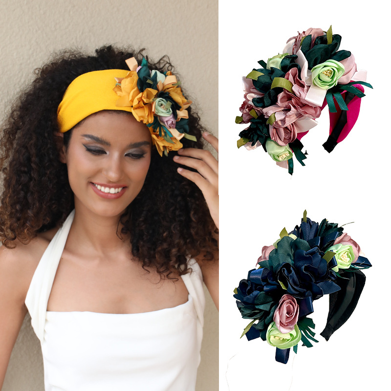 Fascia per capelli con fiore largo, accessorio in tessuto donna_voghion.com