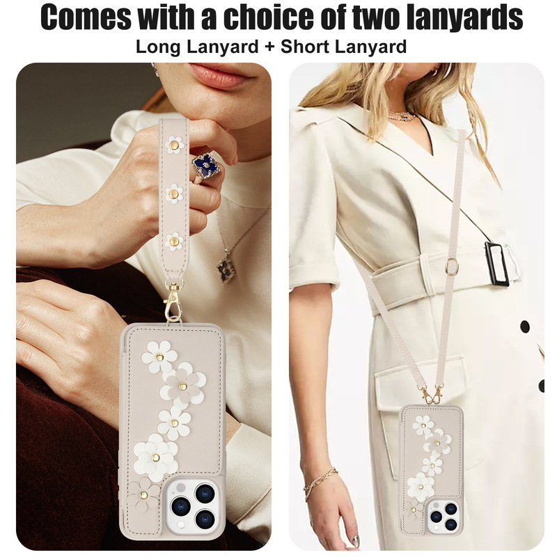 Suitable for Apple 17Pro Max Phone Case, Samsung S26 Ultra Phone Case, Floral Crossbody Anti-Drop Phone Case