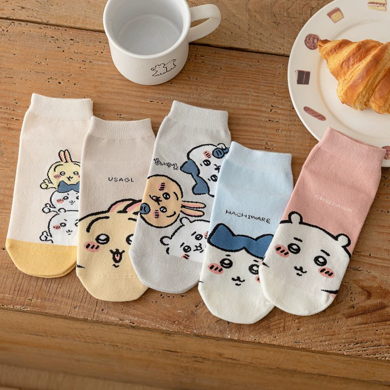 Носки-лодочки женские, милый мультяшный Pochacco-стиль, весна/осень, one size, набор 5 цветов