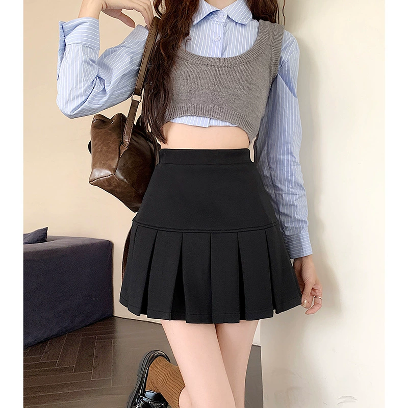 Серая плиссированная юбка женская осенняя и зимняя юбка с высокой талией