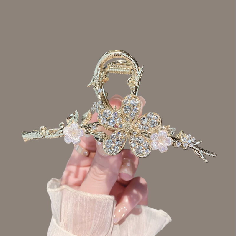 Branch-Shaped Peach Blossom Hair Clip with Rhinestones, Large Hairpin, 2026 New Model, High-End Luxury Hair Accessory for Back-Of-Head Updo Branch-Shaped Peach Blossom Hair Clip with Rhinestones, Large Hairpin, 2026 New Model, High-End Luxury Hair Accessory for Back-Of-Head Updo