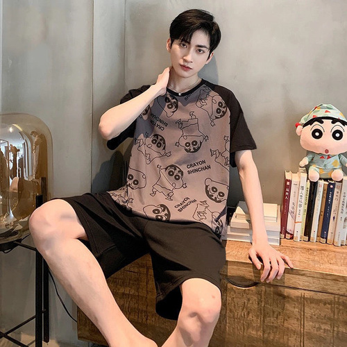 Men's 2025 Summer Pajama Set for Teenagers and Youth - Loose and Casual Home Wear - Large Size Set - Men's Wearable Short Sleeve T-shirt