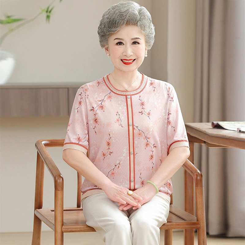 Среднего и пожилого возраста летняя женская футболка со льдом 60-70 лет мама миссис летняя одежда с короткими рукавами 80 бабушкиных наборов