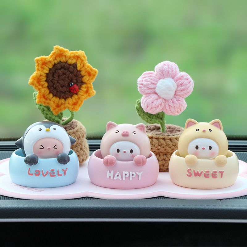펭귄+돼지+고양이+봉제 핑크 꽃+해바라기+핑크 꽃 쿠션