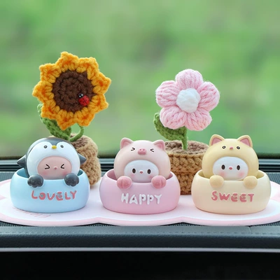 Other Automotive Interior Supplies, Cute Cartoon Shaking Head - penguin-piglet-cat-plush-pink-flower-sunflower-pink-flower-cushion