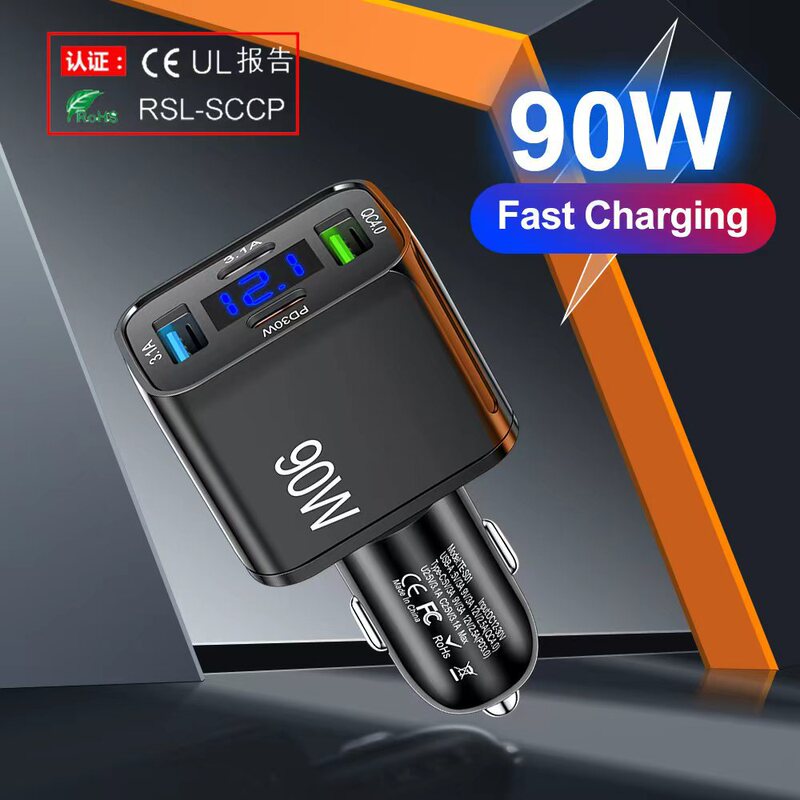 4-Port USB C Car Phone Charger with Led Voltage Display Fast Phone Car Mobile Charging 4-Port USB C Car Phone Charger with Led Voltage Display Fast Phone Car Mobile Charging