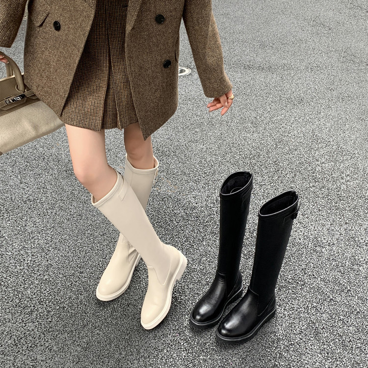 Super Soft~Genuine Leather Boots for Women, Low-Heeled Boots, Black Cowhide Straight Boots for Tall People, Knee-High Knight Boots