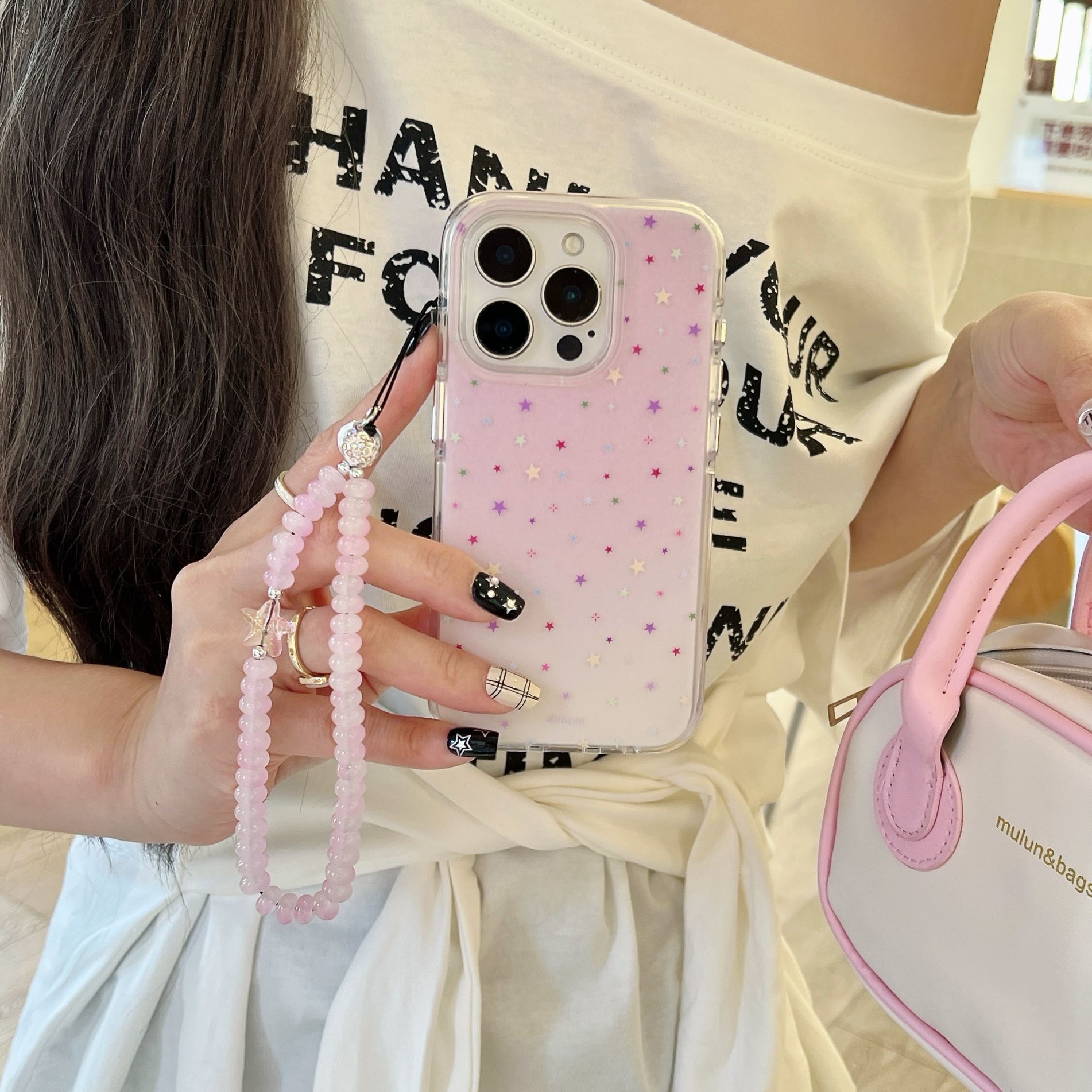 Verano fresco, florecimiento, estrellas de colores en polvo, adecuado para Apple 16ProMax, funda para teléfono móvil 15Pro nicho 14/13