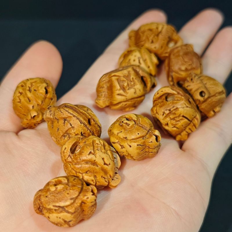 桃核雕刻桃篮配珠手串儿童吊坠手工diy手链材料桃核长命锁福字锁|undefined