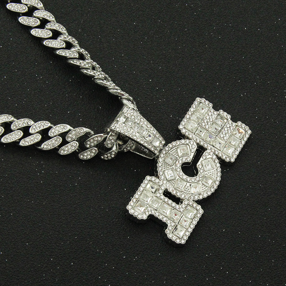 Fashion hip-hop stitching square diamond letter alloy necklace wholesale