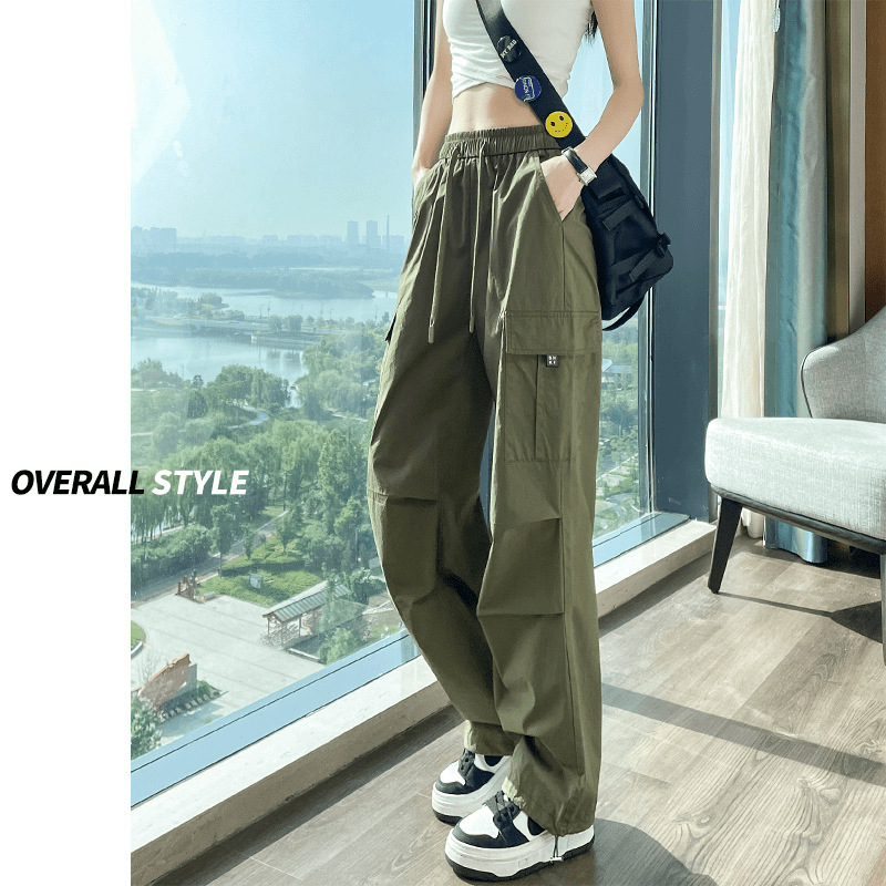 Autumn New 2024 Maternity Pants Crane Pants Slimming Loose Drawstring Straight American Style High Street Wide Leg Sports Pants