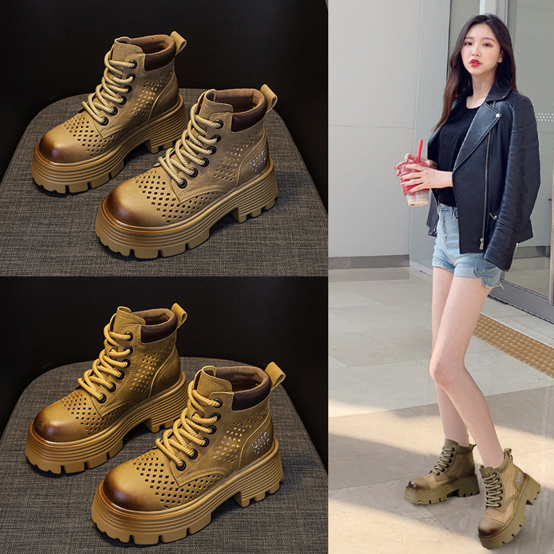 Women's Martin boots, 2026 autumn collection, featuring perforated and mesh detailing, short shaft, work boot style, British-inspired design, versatile women's boots Women's Martin boots, 2026 autumn collection, featuring perforated and mesh detailing, short shaft, work boot style, British-inspired design, versatile women's boots