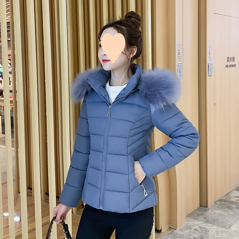 Camacos cortos de algodón para mujeres nuevos cuellos de lana coreanos delgados sombrero desmontable cálido chaqueta de algodón de invierno