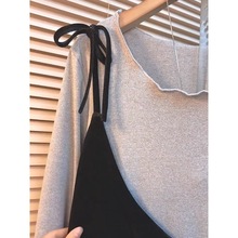 早秋新款新品系绳丝绒背心大码女装新品时尚飞边打底衫洋气两件套