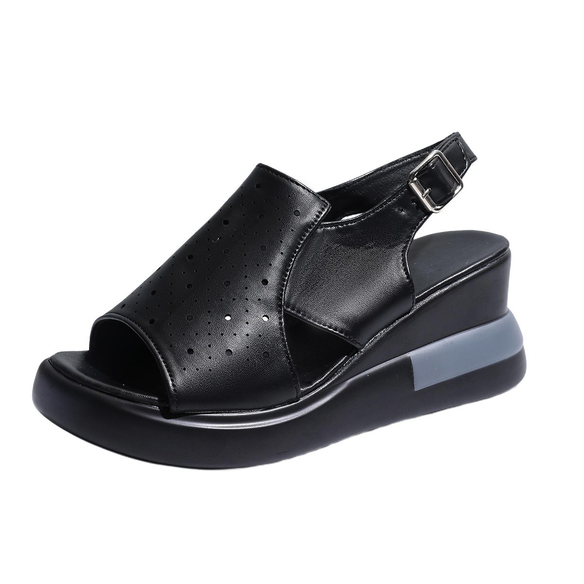 Verano usar sandalias de talón alto para mujeres de pendiente gruesa de fondo suave de verano 2025 nuevas sandalias de fondo plano de fábrica directa para mujeres