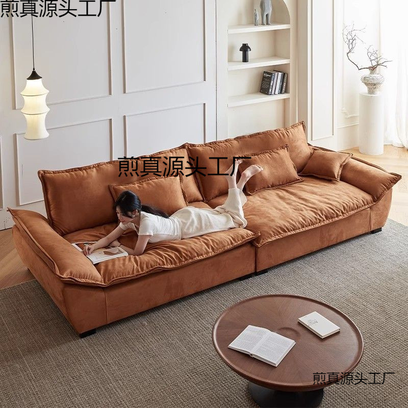 Italian-Style Light Luxury Tech Fabric Sofa for Small Living Rooms, Rental Apartments, New Sailboat Design, Straight-Line Cat Scratch-Resistant Leather Sofa