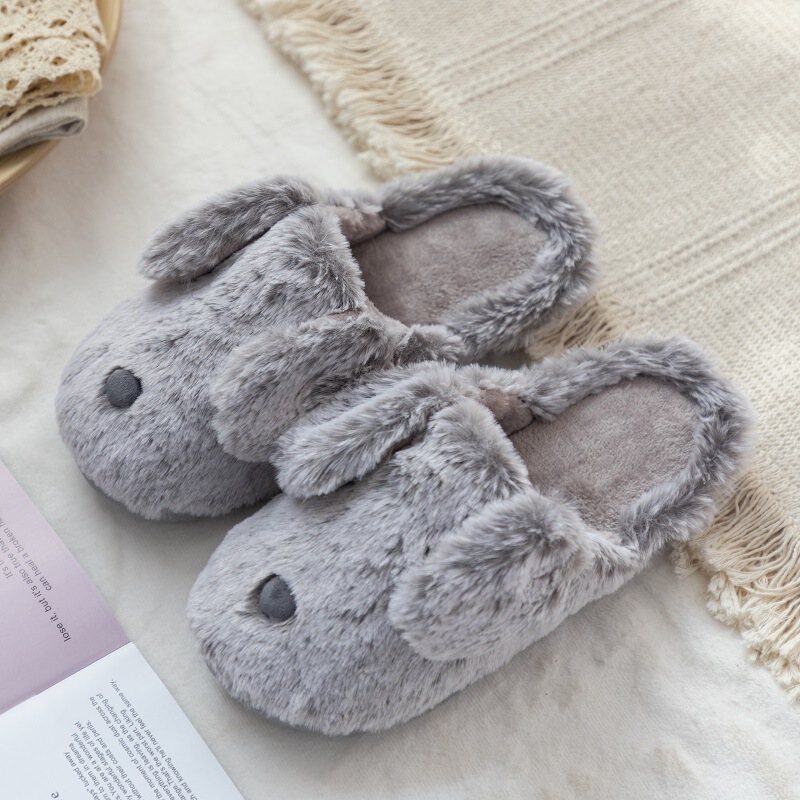 New winter warm home gray home women's rabbit fur thickened round sewing shoes cotton slippers soft bottom New winter warm home gray home women's rabbit fur thickened round sewing shoes cotton slippers soft bottom