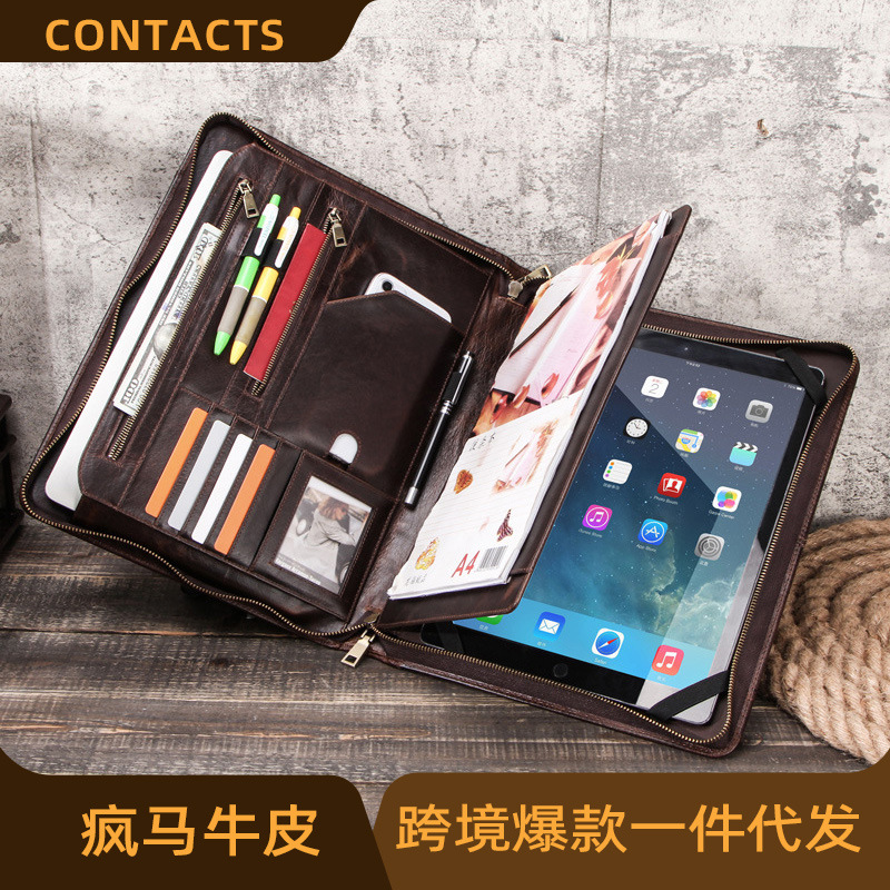 Contacts Crazy Horse Cowhide Multifunctional Apple Computer Bag Can Hold A4 Paper 12.9inch iPad Protective Case