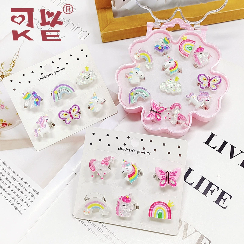 Cartoon children's adjustable ring, cute toy, set for princess, new collection, Birthday gift