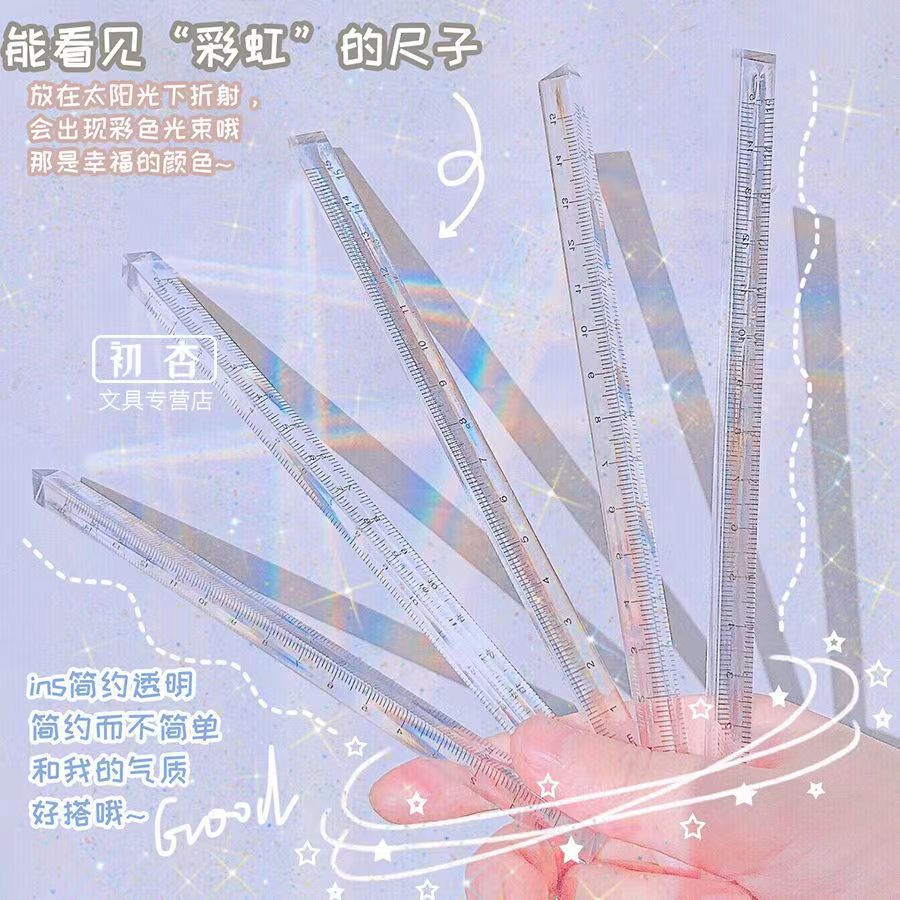 Small Transparent 3D Triangular Ruler 15cm Functional Creative Triangular Straight Ruler Student and Office Stationery Supplies