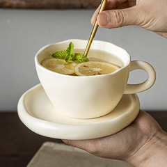 Charming cup and saucer set~ Creamy-style ceramic coffee and tea cups, exquisite breakfast and afternoon tea set