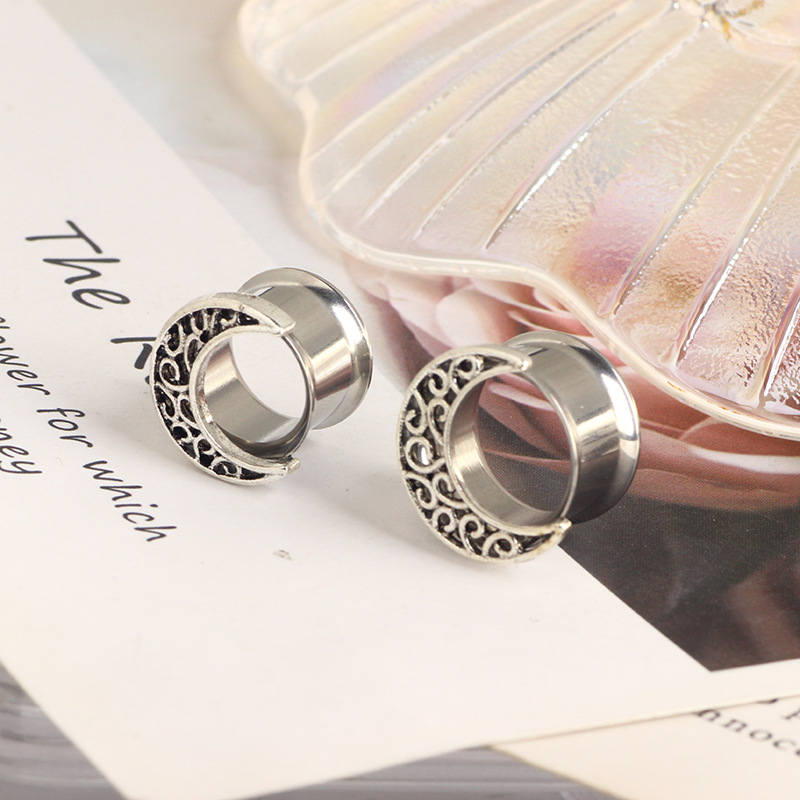 6mm Stainless Steel Hollow Moon Auricle Expander Earrings for Ear Piercing detail image 8