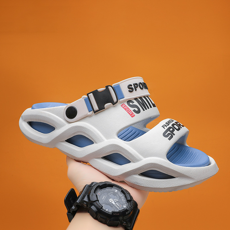 Zapatillas de hombre uso exterior de verano antideslizante suela gruesa sensación de pisando mierda chanclas deportes de playa conducción sandalias de playa de doble uso