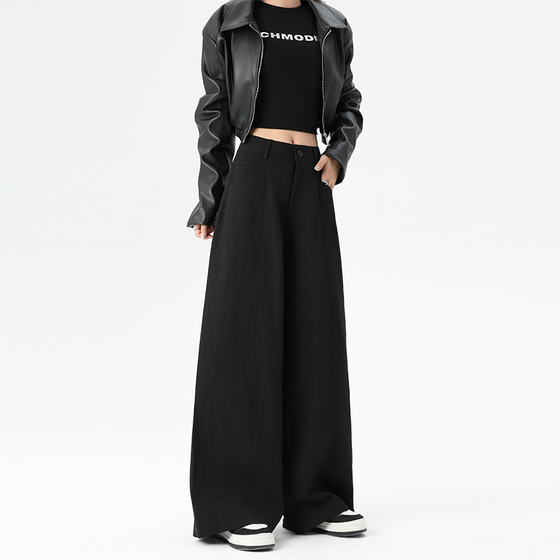 New Wide-Leg Suit Pants Fashion Casual Pants for Women Autumn Thick High-Waisted V-Pocket Loose Drape Pants Women's Style