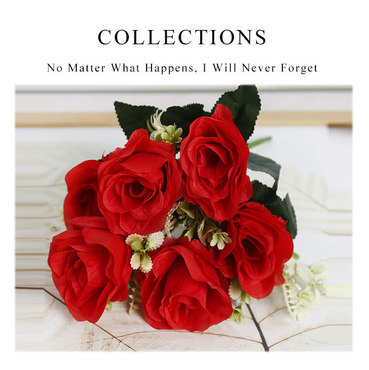 Flor artificial rosa 6 tenedores 6 cabezas flor falsa muebles para el hogar ins accesorios de fotografía de boda flor decorativa de alta gama