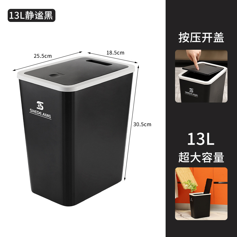 Bote de Basura de Plástico de Gran Capacidad, con Tapa para Hogar, Cocina, Baño e Inodoro