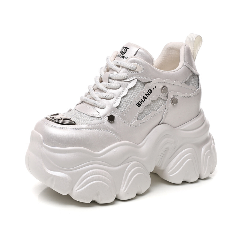 Giày sneaker nữ chunky đế dày tăng chiều cao, phong cách thể thao — Màu trắng