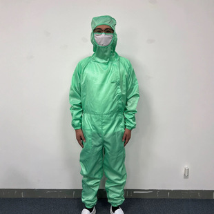 Semiconductor Electronics Factory Thousand-Level Grid Anti-Static Dust-Free Suit with Diagonal Zipper Hooded Jumpsuit with Mask