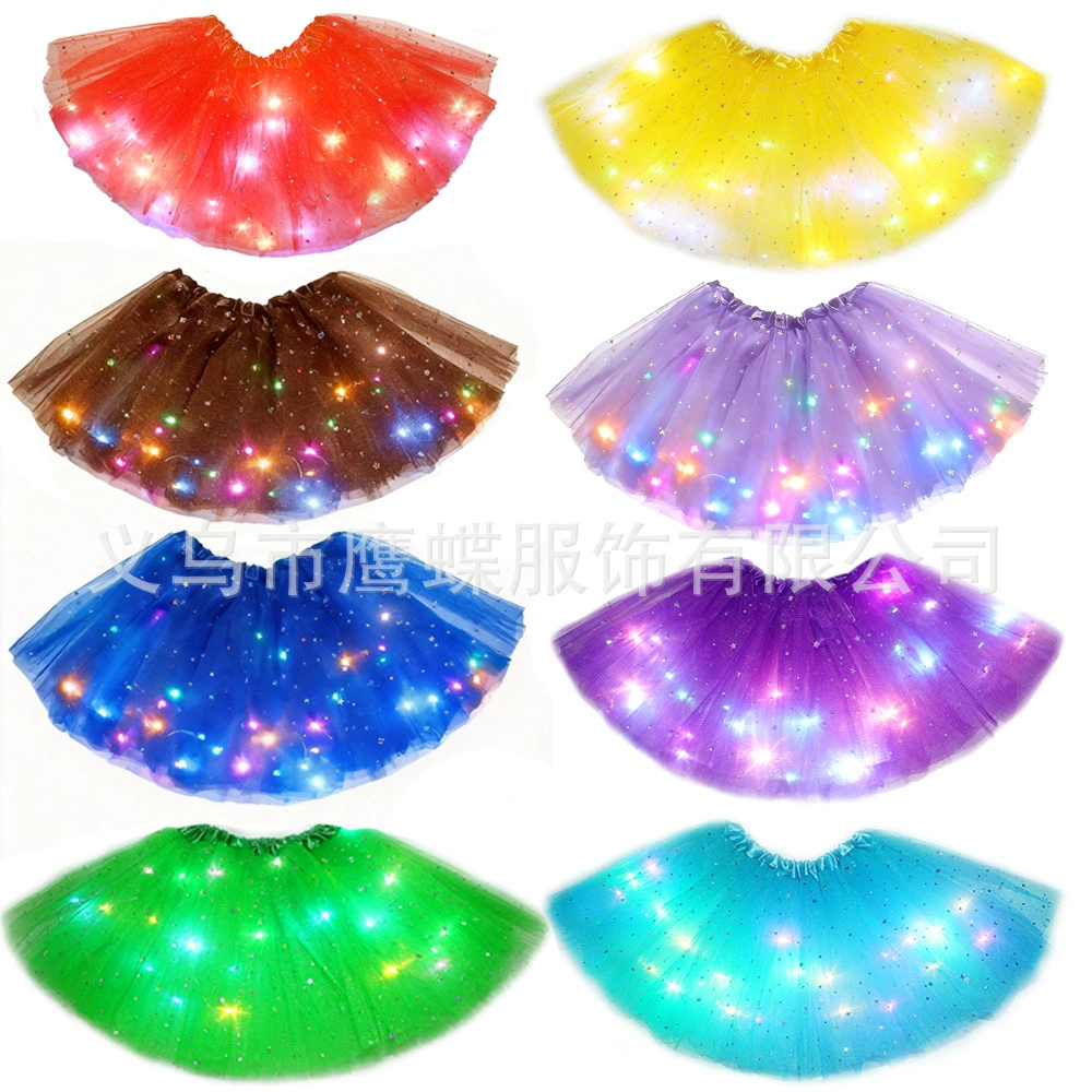 Детская юбка LEDtutu Amazon, красочная трехслойная юбка с легкой светящейся юбкой с фонариком на батарейке