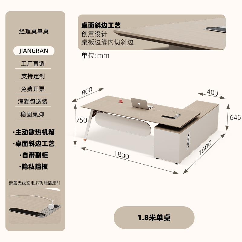Стол руководителя высотой 1,8 м (включая боковые шкафы, свободные розетки)
